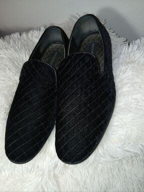 Men's Black Quilted Velvet Slip-On Loafers Size 9M